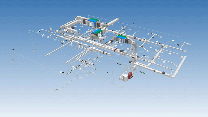 BIM Revit gebouwmodel voor export-view en clash-overzicht – installatietechnisch tekenwerk